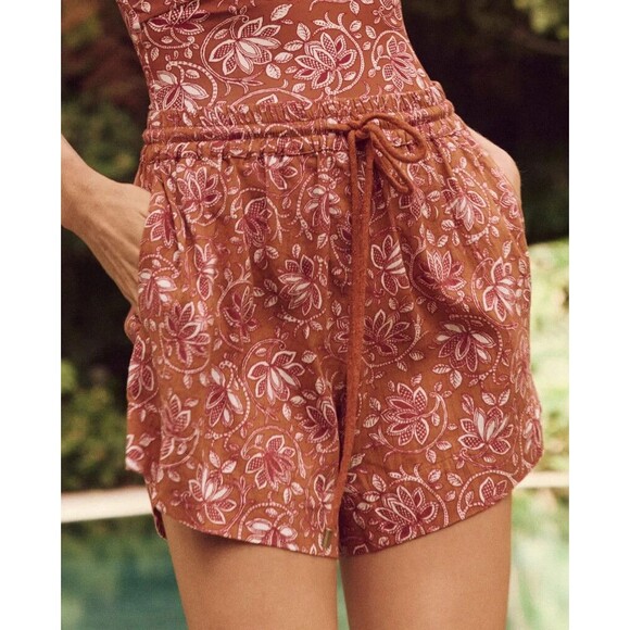 The Great The Delta Shorts Cotton High Waisted Floral Printed Pull-On S 272850